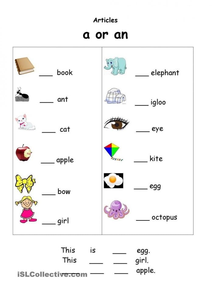 Indefinite Articles Aan