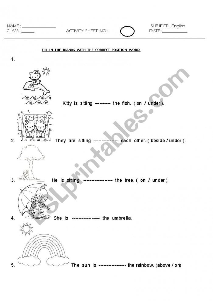 Position Words Worksheets 99Worksheets