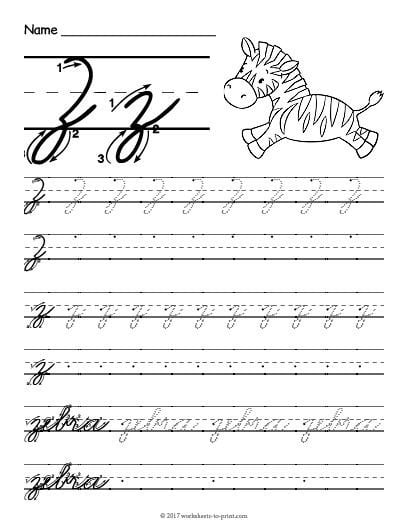 Free Printable Cursive Z Worksheet