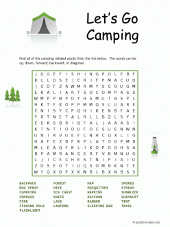 Let’s Go Camping: Word Search