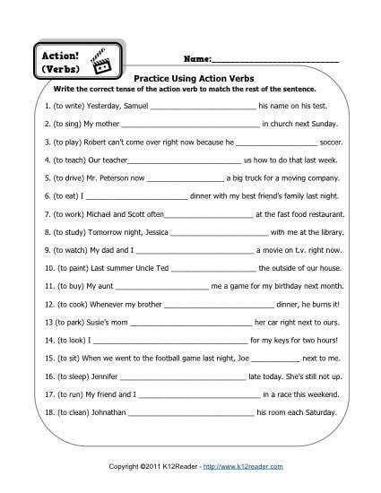 Verb Practice Worksheets | 99Worksheets