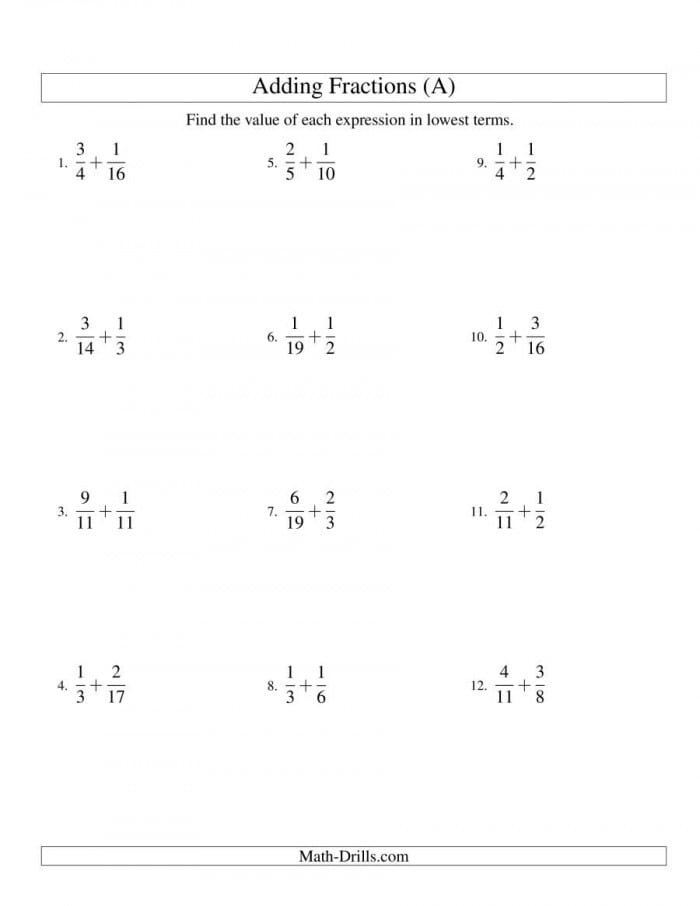 Adding Fractions Worksheets 99Worksheets