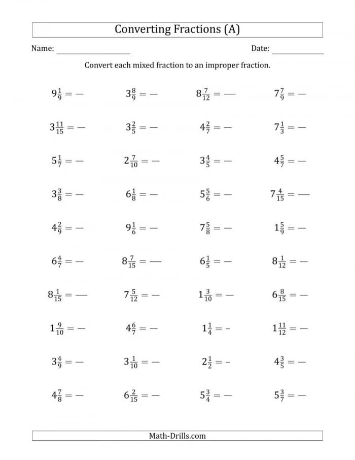 Mixed And Improper Fractions Worksheets 99Worksheets