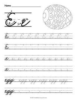 Cursive Handwriting: “E” Is For Elephant