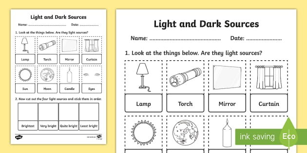 Light Sources Ks Worksheet Teacher Made