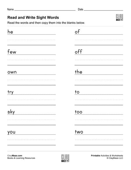 Read And Write Sight Words Practice Worksheet Set   Childrens