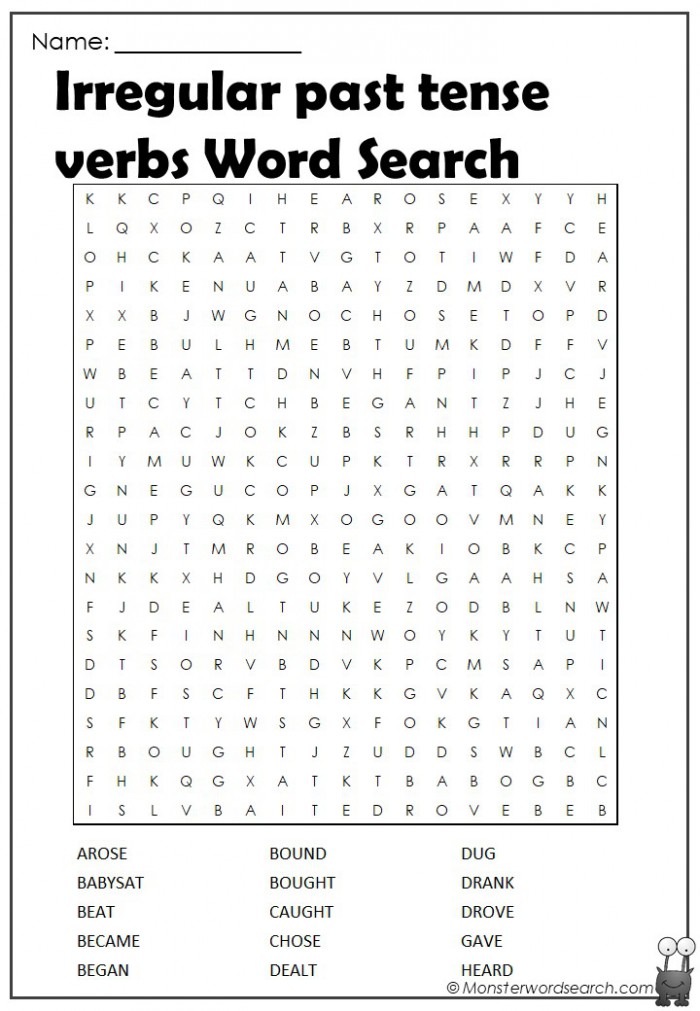 Irregular Past Tense Verbs Word Search Worksheets 99Worksheets