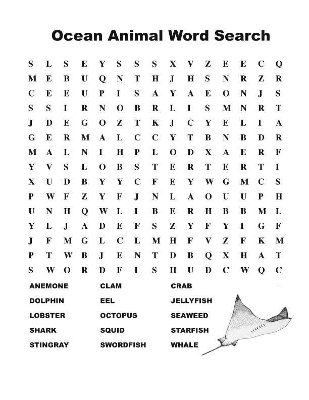 Word Search For Kids Under The Sea Worksheets 99Worksheets