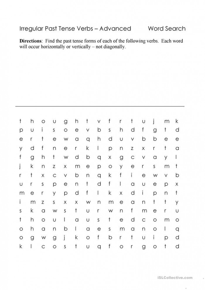 Irregular Past Tense Verbs Word Search Worksheets 99Worksheets