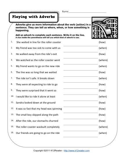 Where Adverbs Worksheets 99Worksheets