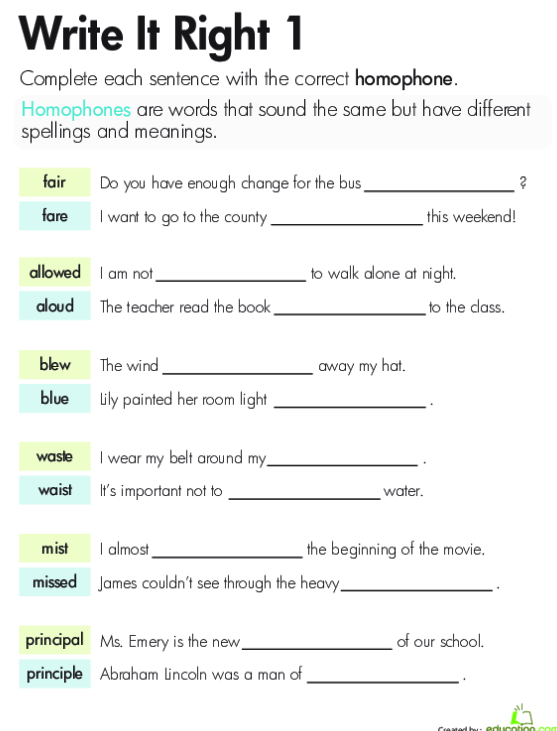 Same Sounds Homophones