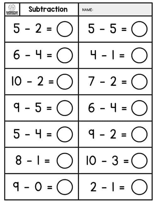 Subtraction Worksheets Superstar Basic Subtraction Division Math