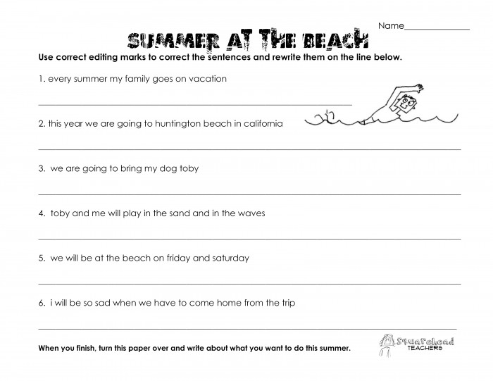 Summer At The Beach Grammar Worksheet