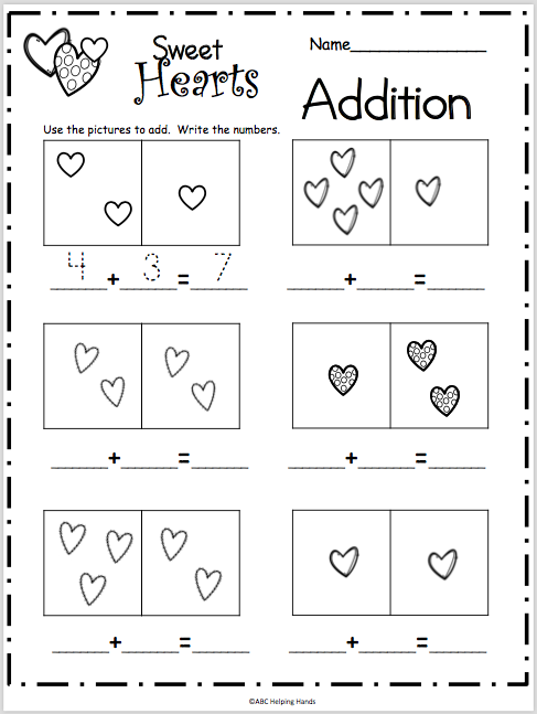 Sweet Hearts Basic Addition Worksheet