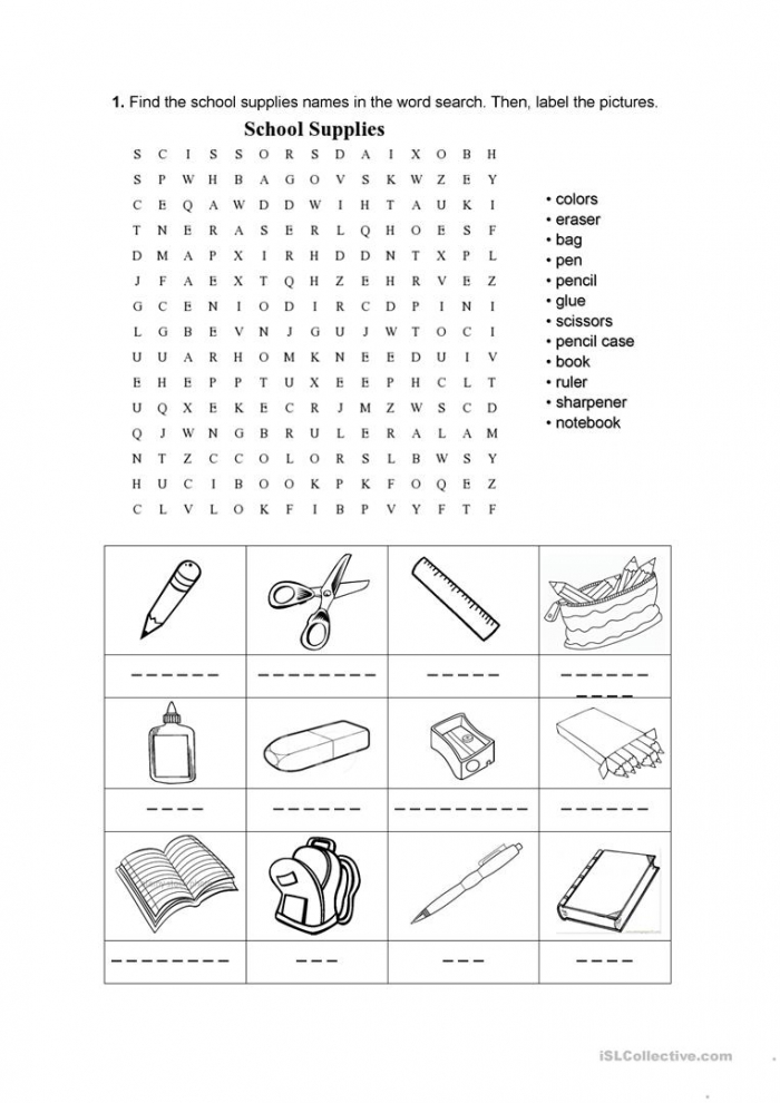 School Supplies Word Search Worksheets 99Worksheets