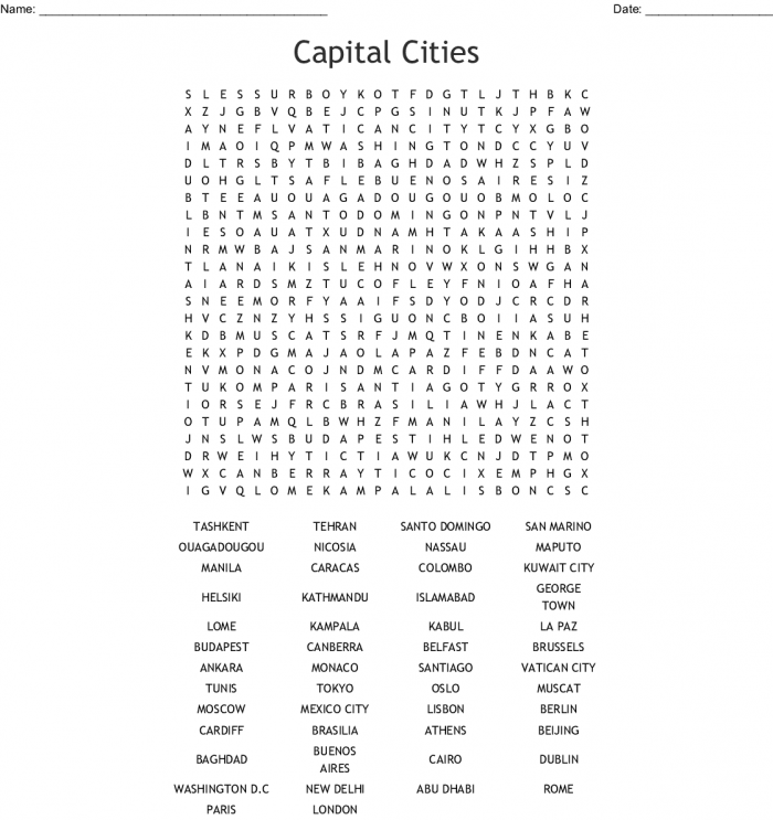 Cities Word Search