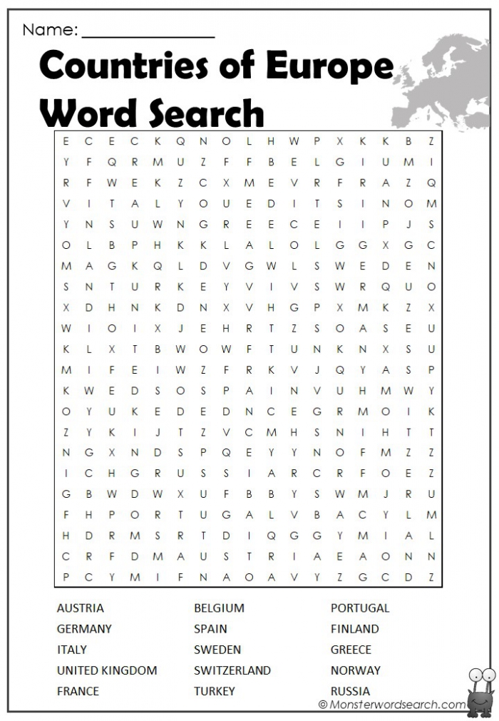 European Countries Word Search Worksheets 99Worksheets