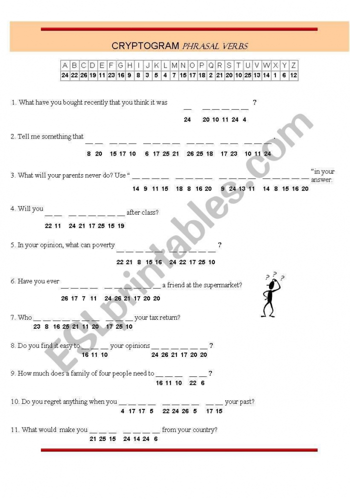 English Worksheets Cryptogram Phrasal Verbs And Idioms