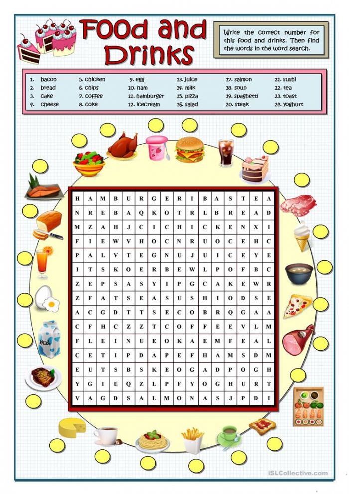 Food Word Search Worksheets 99Worksheets