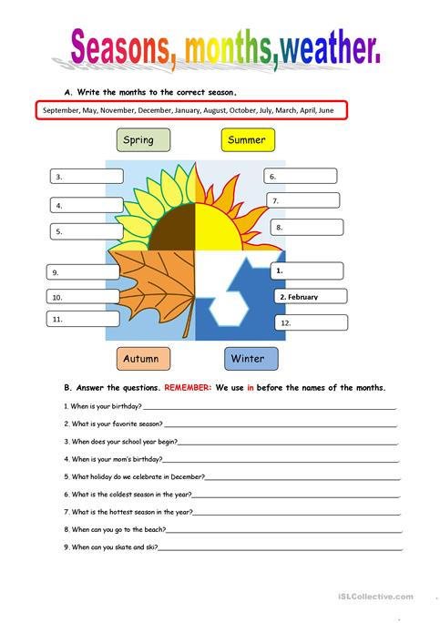 Seasons And Weather Worksheets 99Worksheets