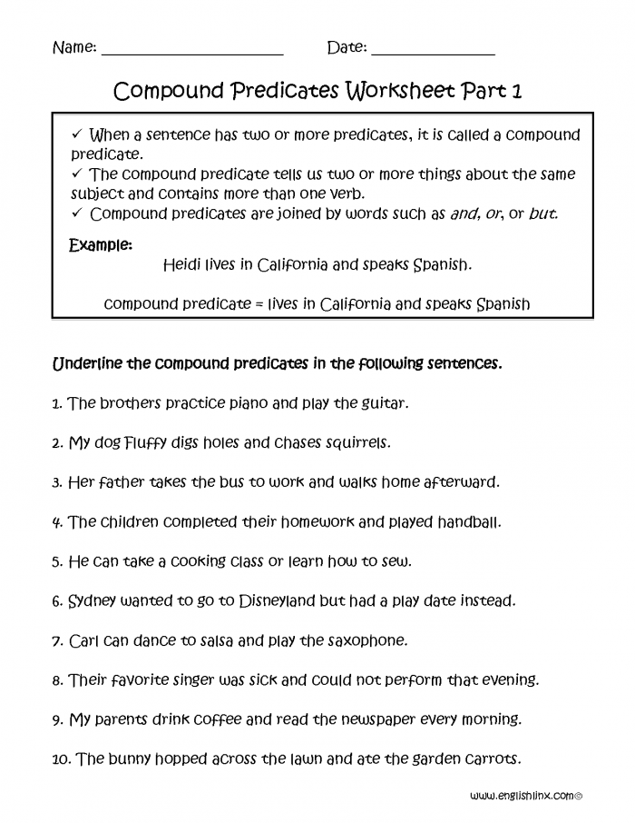 Subject And Predicate Worksheets