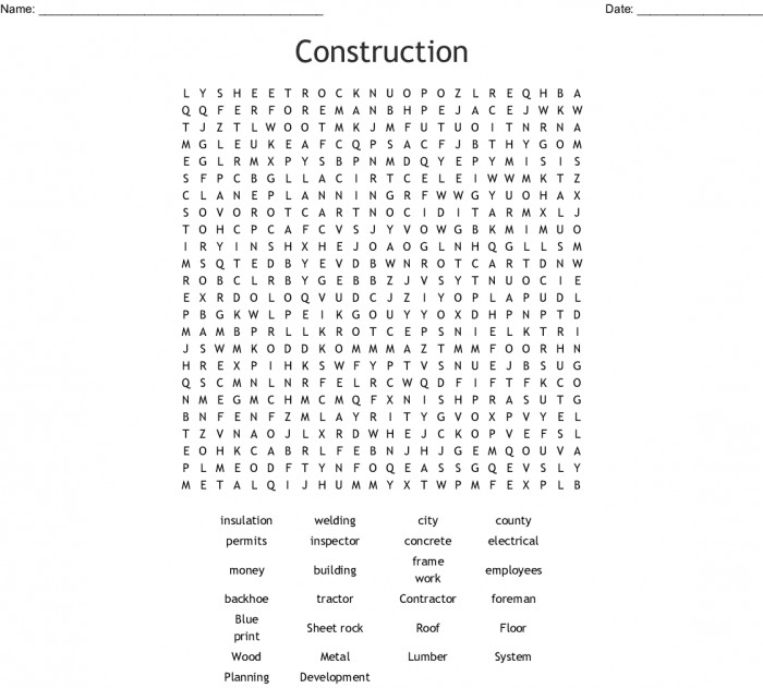 Construction Word Search Worksheets 99Worksheets