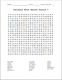 Famous Artists Word Search