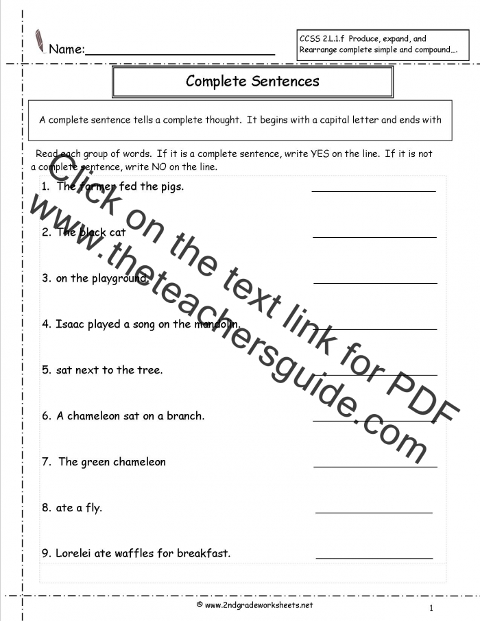 Second Grade Sentences Worksheets  Ccss Lf Worksheets