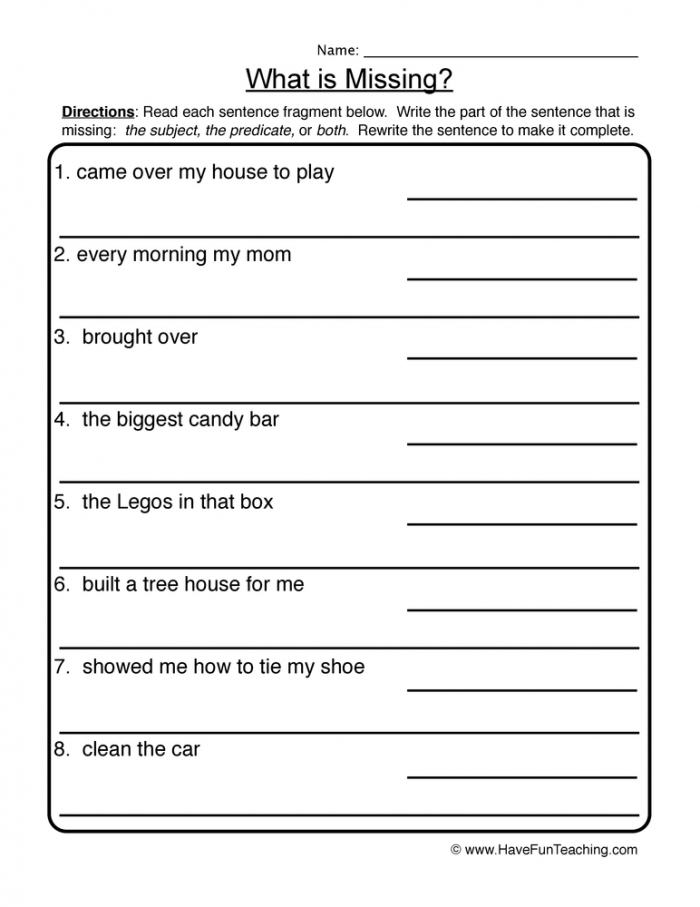 What Is Missing Complete Incomplete Sentences Worksheet  Have