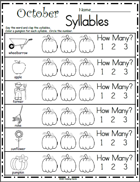 October Syllables Worksheet