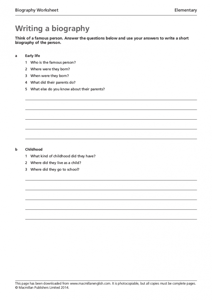 Biography Worksheet Examples