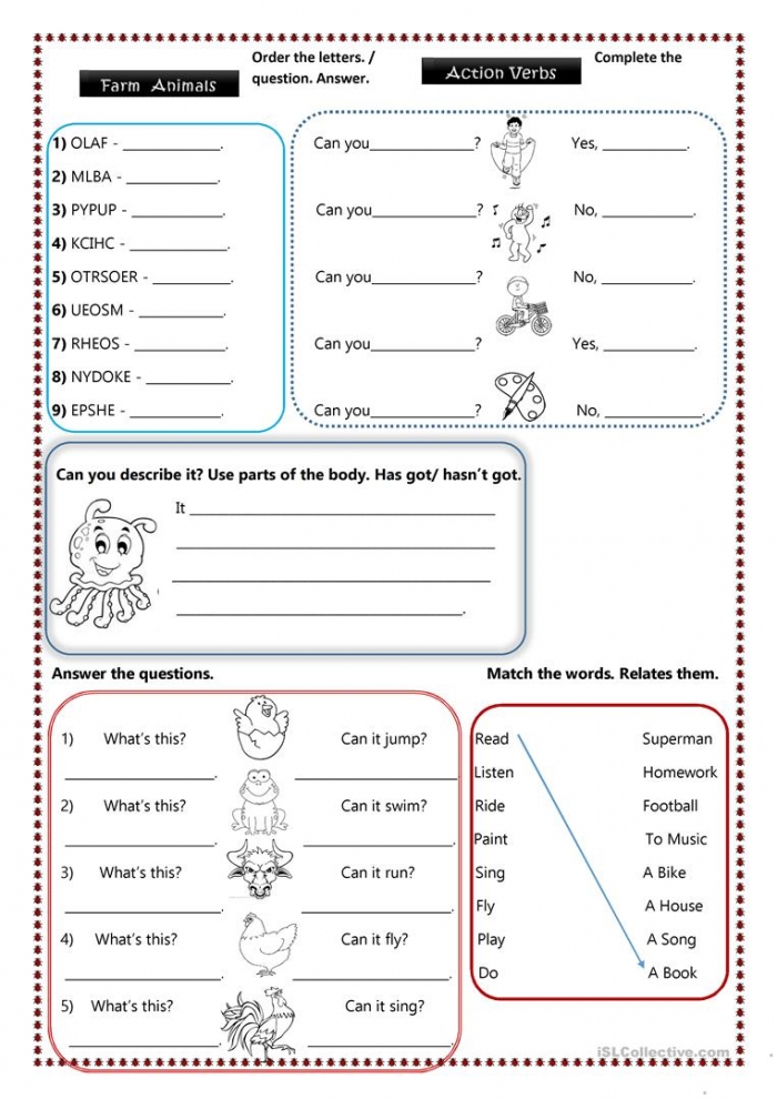 Animal Action Verbs Worksheets 99Worksheets