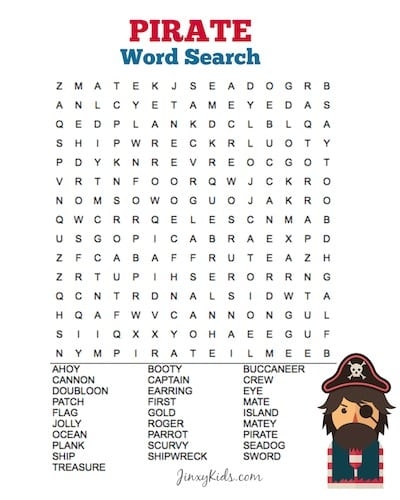 Free Printable Pirate Word Search Puzzle