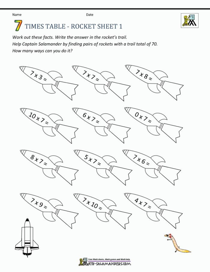 Free Times Table Worksheets