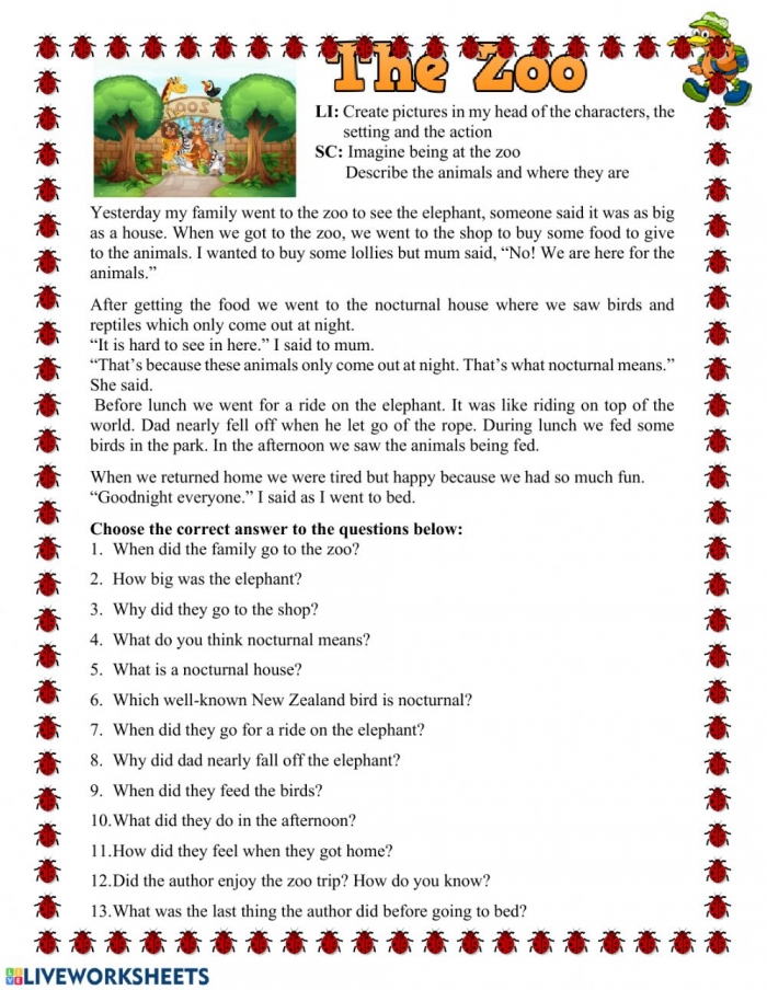 Trip To The Zoo Worksheet