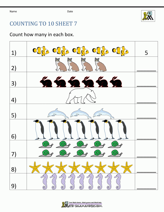 Counting To  Worksheets