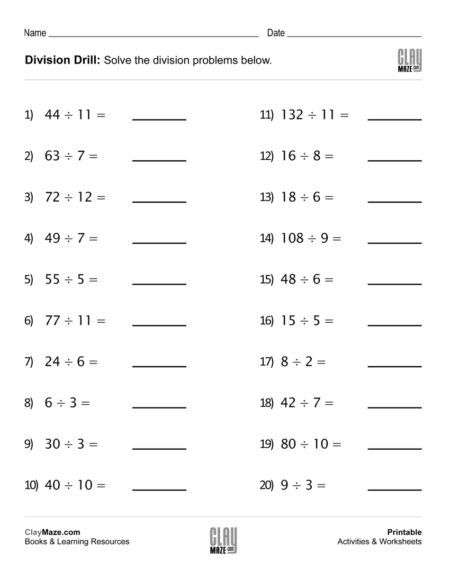 Division Drills Worksheet