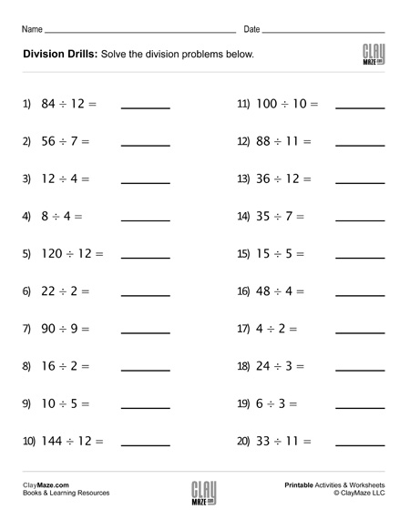 Division Drills Worksheet Set   Childrens Educational