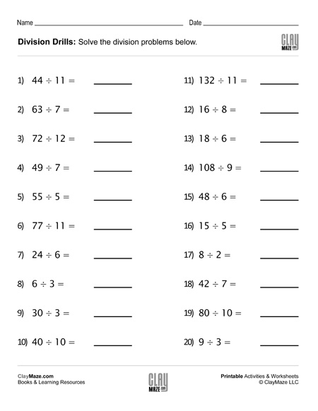 Division Drills Worksheet Set   Childrens Educational