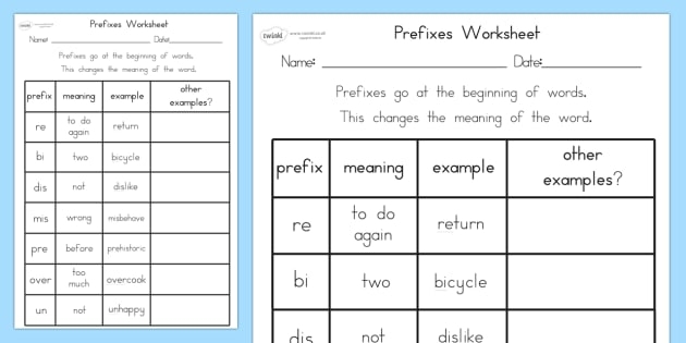 What Is A Prefix Worksheets 99worksheets 5564