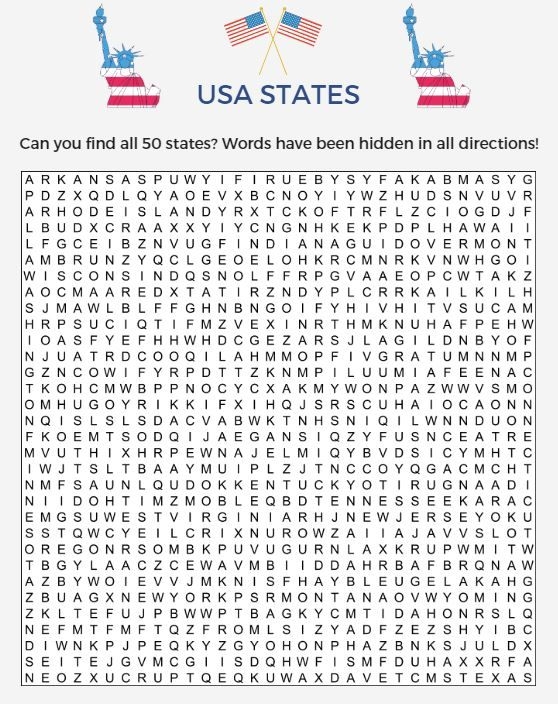 50 Us States Word Search Free Printable Word Search Printable Find All 50 States Aubrey