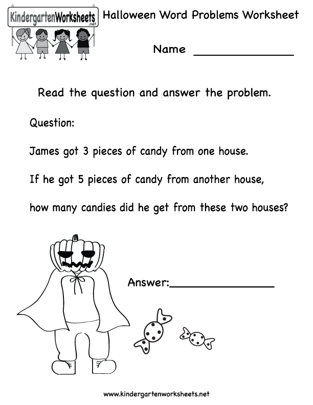 Kindergarten Halloween Word Problems Worksheet Printable