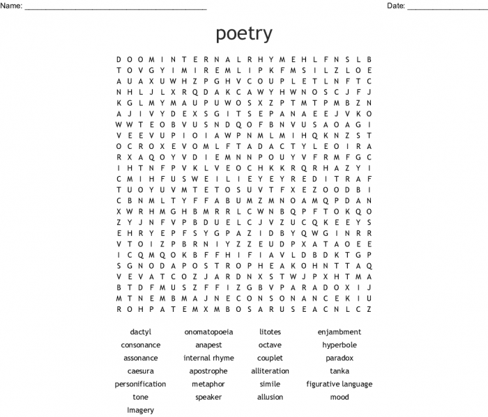 Poetry Terms Word Search