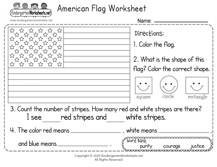 American Flag Worksheet For Kindergarten