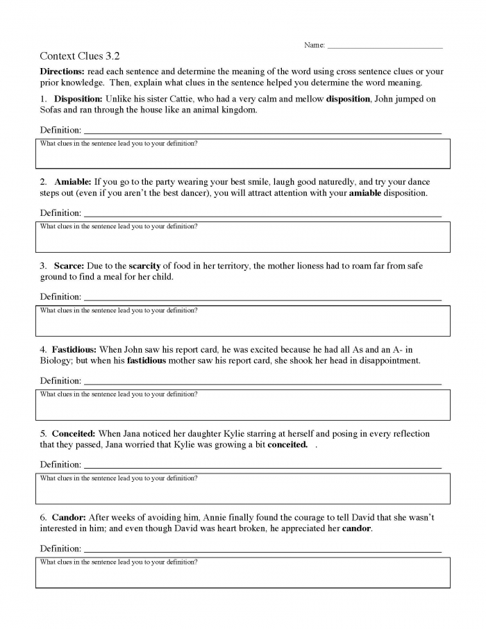 Context Clues Worksheets