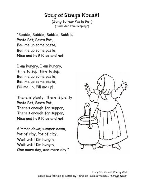 Strega Nona Retell Song Lyrics Worksheet