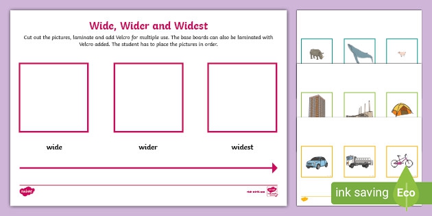 Wide  Wider  Widest Worksheet  Worksheet Teacher Made