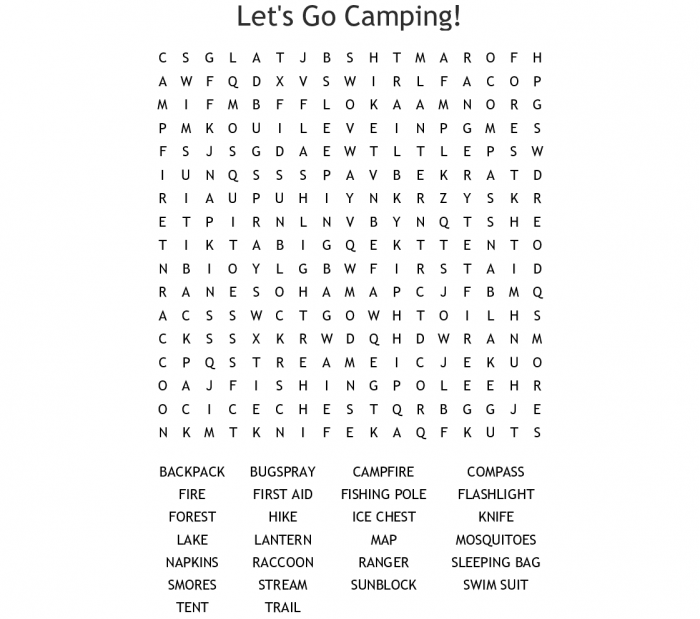 Lets Go Camping Word Search