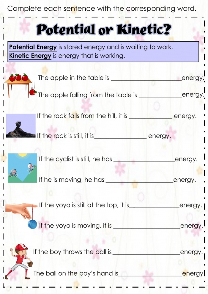 Kinetic Vs Potential Energy Worksheet