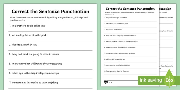 Proper Punctuation Worksheets 99Worksheets